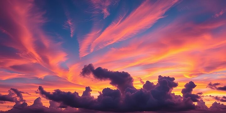 Timelapse of clouds shifting across a vibrant sunset sky, astronomy, image