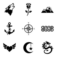 Collection of black and white vector icons of various symbols and shapes