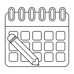 Icons set Calender, clock and bell, lock and pencil on calendar sheet thin black symbols vector illustration.