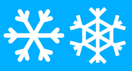 Two white snowflakes on a blue background. New Year, Christmas. Snowflakes for cutting out of paper. Snowflakes with six rays. Flat vector illustration isolated on white background.