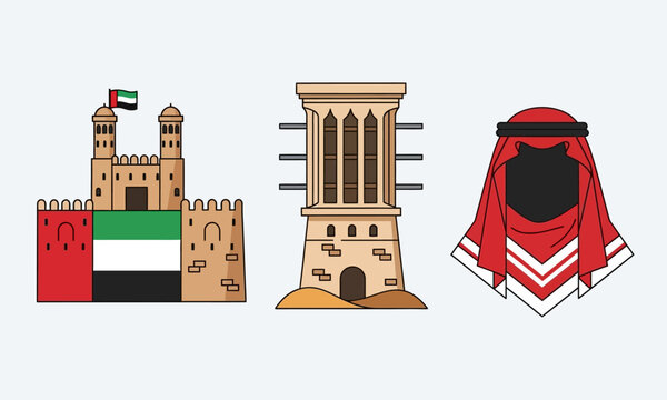 UAE Culture and Heritage Vector Illustration.