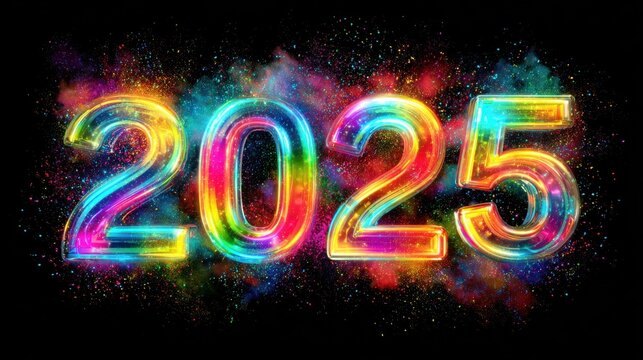 2025 new year colorful explosion rainbow numbers shine festive design bright vibrant colors holiday celebration futuristic art happy new year digital graphic art modern event concept
