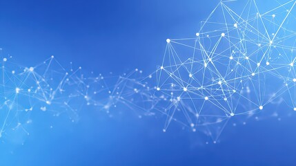 Abstract Network of Interconnected White Lines and Dots on Blue Gradient Background Digital Connectivity and Communication Concept