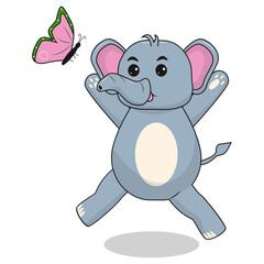 Baby Elephant Cartoon Character. Isolated on White Background