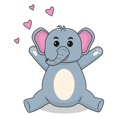 Baby Elephant Cartoon Character. Isolated on White Background