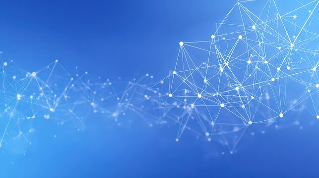 Abstract Network of Interconnected White Lines and Dots on Blue Gradient Background Digital Connectivity and Communication Concept - Powered by Adobe