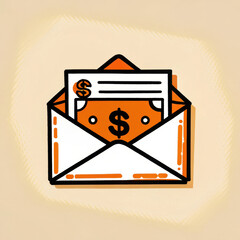 Envelope with money and payment documents symbolizes banking and payments in vibrant and engaging way