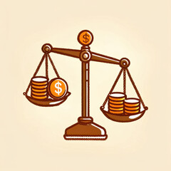Balanced scale displays coins symbolizing currency and security, representing financial stability and fairness