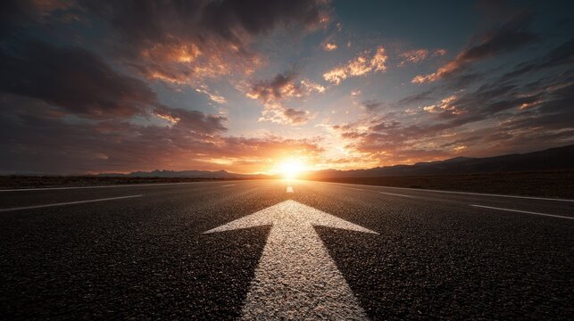 straight road to 2026 with forward arrow at sunset