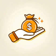 Hand holds bag of currency symbolizing security and wealth, conveying sense of financial stability and prosperity