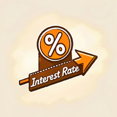 Interest rate symbol with upward arrow represents financial growth and security in currency management