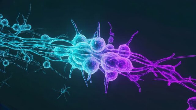 Microscopic neural network glowing blue and purple abstract science animation synapse connection
