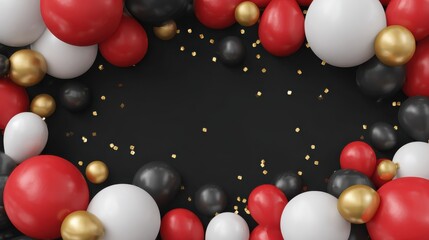 sale announcement background with whiteredblack balloons and festive gold party decor