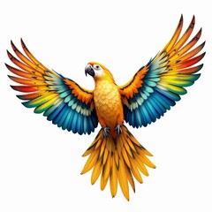 Obraz premium Vibrant blue and yellow macaw parrot flying with wings spread wide isolated on white background
