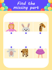 Find the missing part preschool kid or toddler educational activity vibrant design