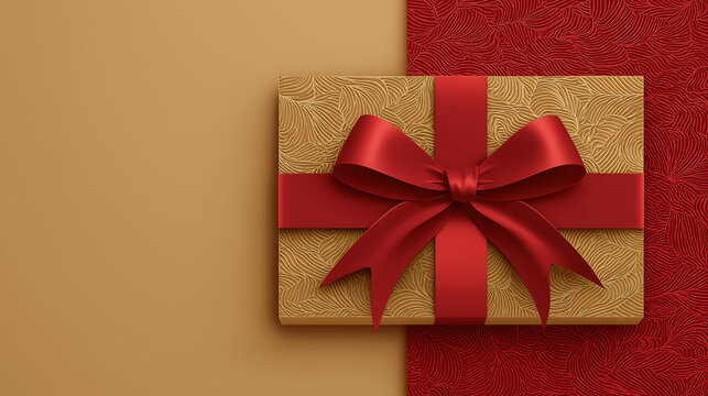 Elegant gift box with red ribbon for holidays and special occasions