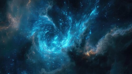 Fototapeta premium a vivid blue nebula in deep space with glowing gas clouds, swirling dust, and numerous stars. Concept Vivid Blue Nebula, Deep Space, Glowing Gas Clouds, Swirling Dust, Numerous Stars