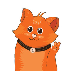 Cute Orange Cat Character Showing Peace Sign