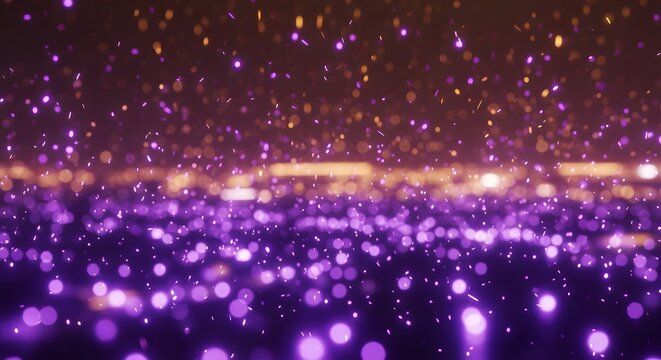 Abstract purple golden glowing particles background