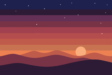 Minimalist gradient mountain landscape with vibrant sunset sky
