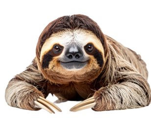 Sloth laying down isolated on white background, transparent PNG