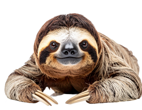 Sloth laying down isolated on white background, transparent PNG