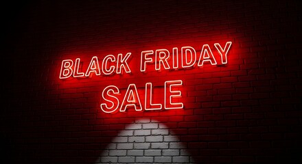 Stunning Black Friday sale neon sign glows on brick wall