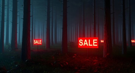 Spooky sale event amidst a dark forest, limited time offers