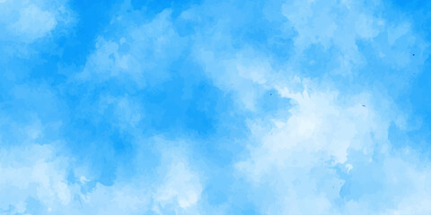 Obraz premium Beautiful clear blue sky with fluffy white cumulus clouds in a bright summer day nature background