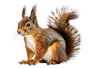 Squirrel isolated on white background, transparent PNG