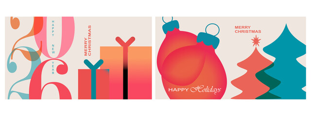 Christmas Sale background in green and gold. Vertical template for social media sales. New Year 2026 gold card set, golden number logo poster