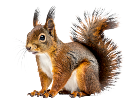Squirrel isolated on white background, transparent PNG