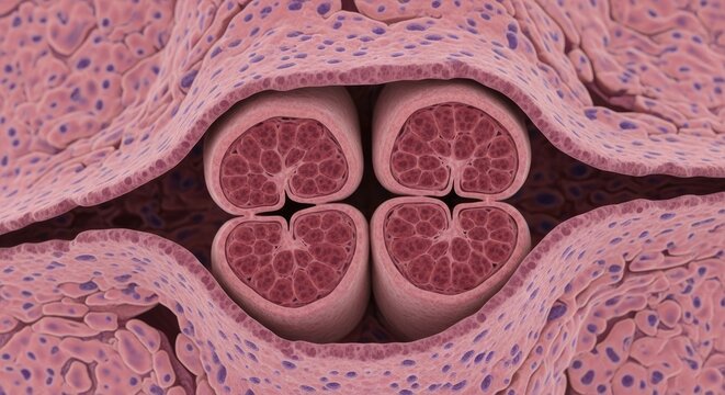 Cross Section of Human Spinal Cord Showing Central Canal Surrounded by Gray Matter and White Matter a Microscopic View Featuring Nerve Fibers and Neurons in Detailed Anatomy