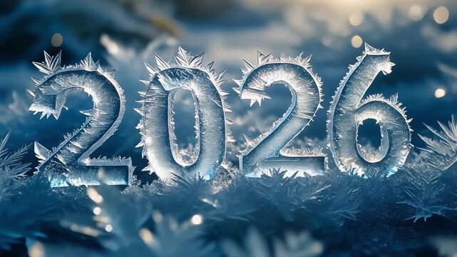 Frost crystals growing across the frame to form &lsquo;2026