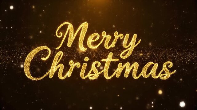Gold dust drifting in slow motion and shaping ornate &ldquo;Merry Christmas