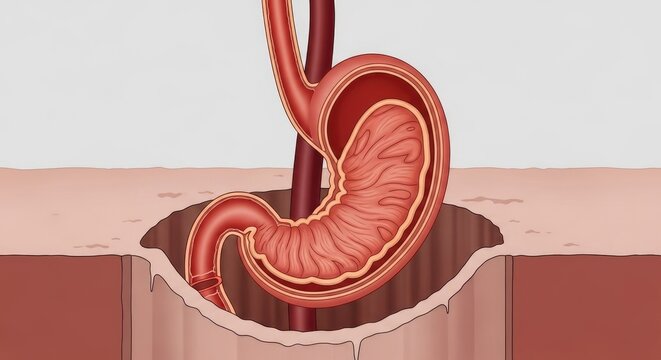 Illustration of Gastric Bypass Surgery and Stomach Anatomy Shows Medical Procedure and Digestive System for Health Education and Scientific Medical Illustration