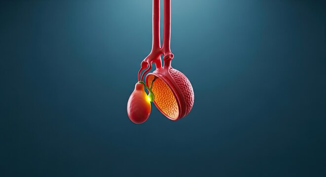 Pituitary Gland Anatomical Illustration Showing Detailed Structure and Function in the Endocrine System Connecting to Hypothalamus on Blue Background
