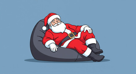 Santa Claus Relaxing Festive Illustration of Santa in a Beanbag Chair