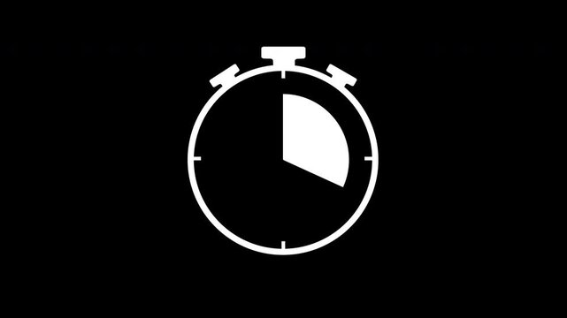 analog stopwatch countdown animation, short duration timer on dark background
