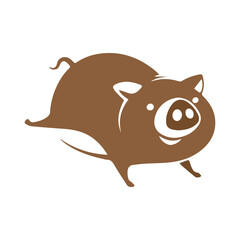 Cute cartoon running pig