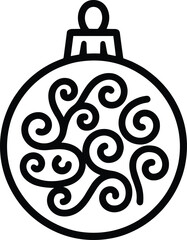 Christmas ornament outline, festive swirl design, black and white decoration, holiday clipart, winter decor, printable art, vector illustration, celebration