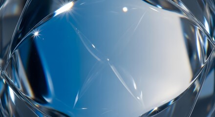 Clear diamond crystal abstract blue light refraction background