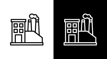 Factory Building  White Icon Set Design