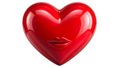 Glossy Red Heart with Lips  3D Love Symbol Illustration