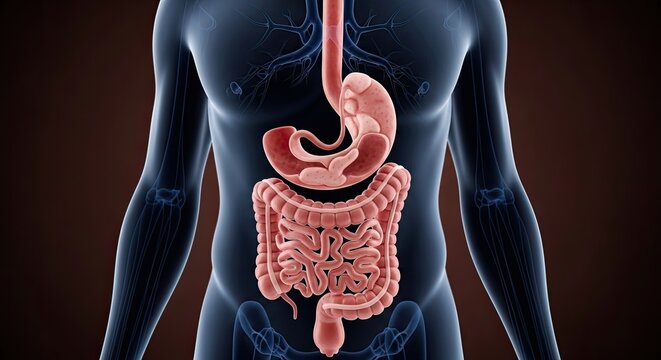 Human Digestive System Anatomy Illustrating Esophagus Stomach Liver Pancreas Small Intestine Colon and Rectum Showing Digestive Tract and Gastrointestinal Health and Internal Organs