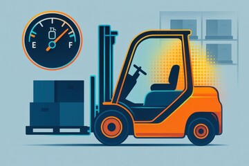 Innovative forklift machinery with precise fuel gauge and stacked cargo illustrating industrial efficiency and operational excellence within logistics environments