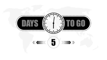 5 Days to go countdown timer icon.Minimal countdown timer animation days to go.Count time display with numbers sale, label button ,promotion clock sign business concept.