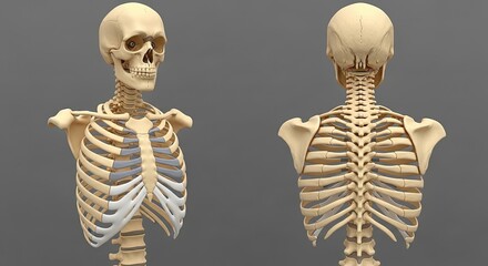 Front And Back Views Of Human Skeleton Anatomical Structure Showing Ribcage Spinal Column Skull And Shoulder Bones Bone Structure Skeletal System Anatomical Model Human Anatomy Scientific Research