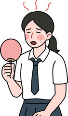 더워서 부채질하는 여학생