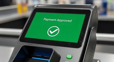 Successful transaction on modern payment terminal at checkout